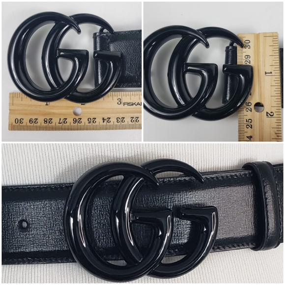 Gucci Black Leather Metal GG Logo Buckle AUTHENTIC 4 CM Unisex - Picture 12 of 12